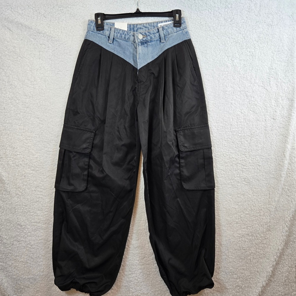 [BLANKNYC] Cargo Pants Women 24 XS Black Streetwear Mixed Media Bungee Cuffs NWT